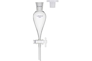Labasics Conical Separatory Funnel, 60 ml Heavy Wall Borosilicate Glass Separating Funnel with 24/29 Joints and PTFE Stopcock
