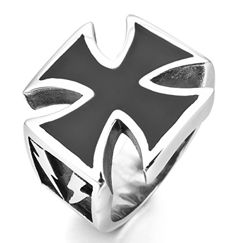 MunkiMix Acero Inoxidable Esmalte Enamel Anillo Ring Plata Negro Cruza