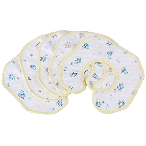 Yellow Soft Cotton Cute Infants Boy Girl Waterproof Lunch Bibs Baby Saliva Towel Pack of 5