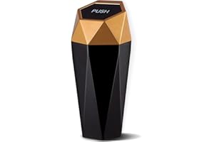 OVALA Car Trash Can with Lid, Small Automatic Portable Cup Holder Trash Can, Diamond Design Easy to Clean, Leakproof Used in Car Home Office (Champagne)