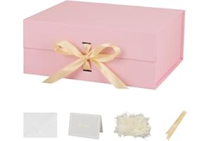 KDMNZOO Grand Boîte Cadeau rose 32x28x13.5 cm, Boite cadeau vide, boite cadeau anniversaire marriage magnétique- 1 Pièces (contenir Ruban, Papier De Soie, Enveloppes et cartes)