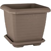 Serinova HK03 Hisar Square Flower Pot No:3 37 cm, 25.5 Liter Mocha with Plate