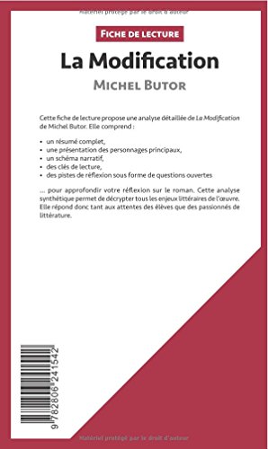 Livres Couvertures de La Modification de Michel Butor (Fiche de lecture): Résumé complet et analyse détaillée de l'oeuvre