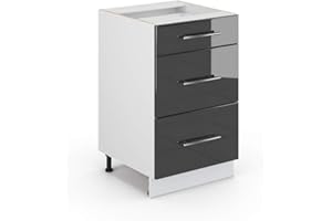 Vicco Meuble Cuisine Fame-Line, Anthracite Haute Brillance/Blanc, 50 cm sans Plan de Travail