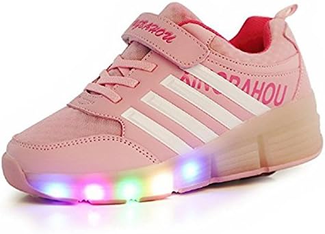 Shoes With wheels Skateboard Shoes wheels Shoes Roller Shoes For Boys Girls Kids Shoes Sports Shoes Sneakers Running Shoes Trainers With wheels LED Roller Skates Shoes Pink 28