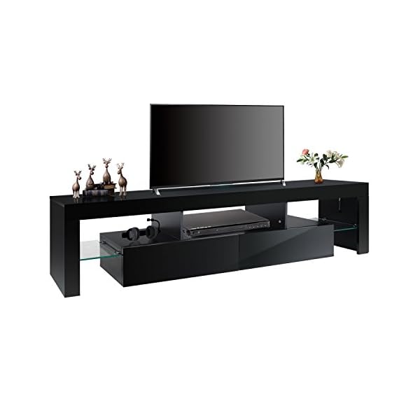 TV Cabinet, HST Mall Modern TV Unit Stand 200cm Black Matt and Black High Gloss Free LED RGB Lights Home TV Furniture