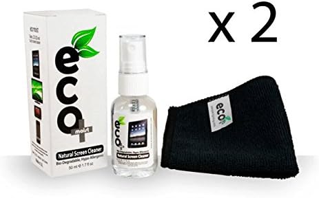 Screen Cleaner KIT X 2 + Extra Fine Microfiber Towel + All Natural + MADE IN UK, GREEN PRODUCT, NO AMMONIA AND ALCOHOL, Cleans All Dusts and stains, Best for Laptop, iPhone, iPad, Computers, Touch screens etc. (2 X 50Ml Screen Cleaner)