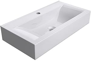 DB DUROVIN BATHROOMS Durovin Bathrooms Ceramic Basin - Wall Hung or Counter Top Mount Sink - Single Tap Hole Without Overflow - Rectangular 600 x 310mm (WXD)