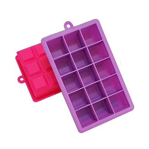Bermud 4 Stück Wiederverwendbar 15-Fach Silikon Eiswürfelformen Eiswürfelform Gefrierformen Eiswürfelbehälter für Eiswürfel, Schokoladenform, Eiswürfel Maße von 33x33mm - 2
