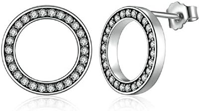 Earrings Women Sterling Silver Various Styles Hoop&amp;Heart&amp;Star Girls Children Earings Studs (Silver&amp;Hoop)