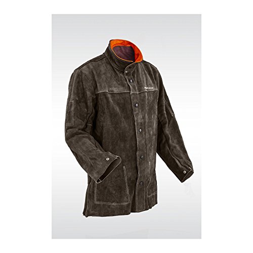 Stamos Welding GroupStamos Welding Protective Gear Welding Jacket SWJ01XXL (Size XXL, Split Cowhide Leather, Flame-Retardant, Heat-Resistant Threads, Non-Conductive Push Buttons) Dark Green