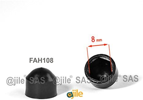 ajile - 20 pieces - Snap on domed nut bolt cap, protective cover for M5, 8 mm nut - BLACK plastic - FAH108