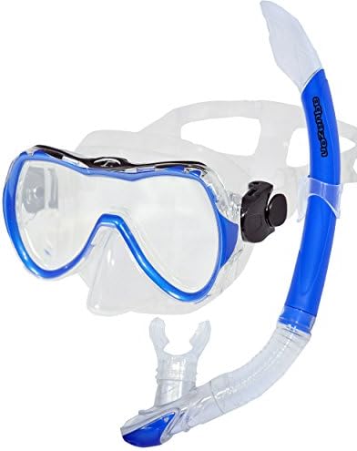 Aquazon Rimini High Quality Snorkel Set Snorkelling Goggles, Snorkel Blue, Yellow, For Children 7-14 Years Womens, Teenagers, Medium Size, blue