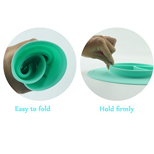 RayMoon Baby Kleinkinder Rutschfest Rund Wal Fisch Muster aus Silikon Baby Teller Schale Geschirr Platzdeckchen Tischset - 4