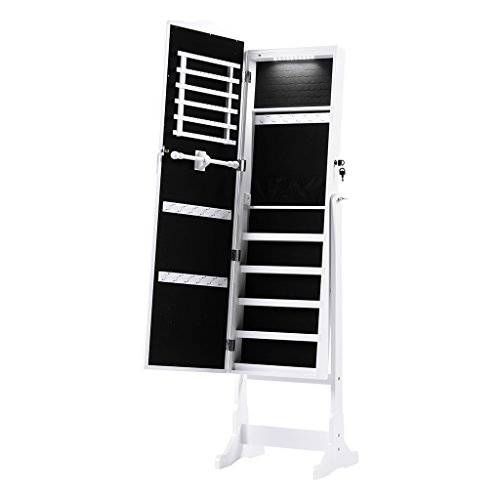 LANGRIA Schmuckschrank Abschließbar Spiegelschrank mit LED-Leuchten, 5 Regale Aufbewahrung für Ringe, Ohrringe, Armbänder, Broschen, Kosmetik (Weiß) - 8