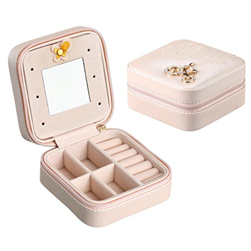 Beauty Königreich Portable Travel Schmuck Box mit eingebautem Spiegel PU-Leder Schmuck Zubehör Container (1 PCS) Bare Pink