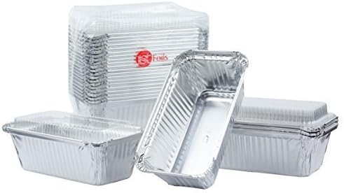 Durable Aluminum Foil Pan 1lb. For Bread/Loaf Pan Disposable Baking Tins With Lids, 20 Sets. by 1st Foils