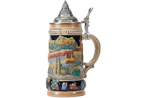 HAUCOZE Amoy-Art Boccale di Birra Tedeschi Germania Città Vichingo Beer Stein Mug con Coperchio per Compleanno Regalo Uomini Padre Marito 0.6 Liter