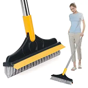 SHAFIRE Tile Cleaner Brush with Scraper,38.6 Inches Cleaning Brush,120 Rotatable Floor Cleaner Brush Yellow-Green 