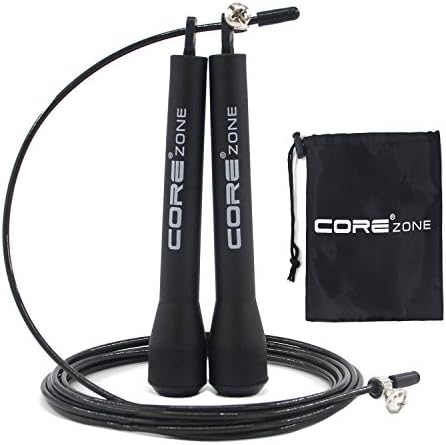COREZONE Speed Jump Rope - Speed Fast Jumping Ropes - Endurance Workout for Boxing, MMA, Martial Arts Adjustable Metal Cable for Men, Women (BLACK)