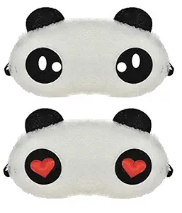 PRASJAL Cute Fur Panda Eye Blind Sleeping Eye Mask Slip Night Sleep Eye White and Black Super Soft & Smooth Travel Masks for Men Women Girls Boys Kids pack of 2 (Panda)