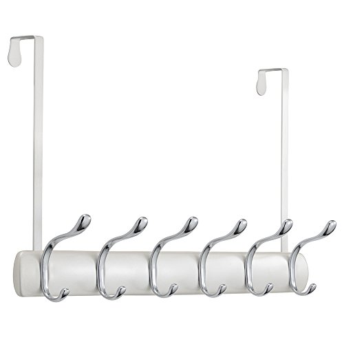 Interdesign 31844EU Bruschia Hakenleiste zum Hängen über die Tür für Jacken, Mäntel, Handtaschen, Hüte, Hundeleinen, 6 Haken, perlmuttweiß / chrom
