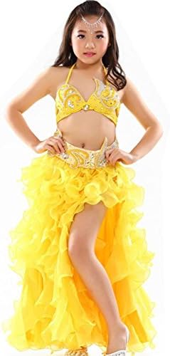 Wgwioo Children Belly Dancing Girl Professional Handmade Performance Wear Oriental India Clothes For Children'S Day Princess Party , Yellow , 2