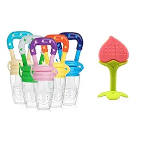 Kidzvilla Infant Fruit Teething Toy Fresh Baby Fruit Feeder Pacifier and Teether Silicone Pouches for Toddlers and Kids (Multi_1 )