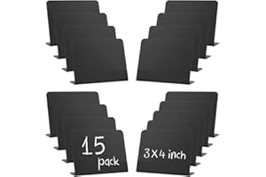 LA DESIRE Small Black Chalkboard Signs, 15 Pack Erasable Rectangle Blackboard Chalk Board Signs, 10x7.5 cm Black Message Board Signs, Double Sided PVC Food Labels for Party Table Numbers