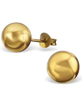 EYS JEWELRY® Damen-Ohrringe Kugeln Bälle Perlen 8 x 8 mm blank 925 Sterling Silber vergoldet gold-farben im Schmuck-Etui...