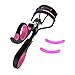 ACEVIVI Black Eyelash Curler with Red Soft Hand Grip -- Silicone Rubber Refill Replacement Pads Included