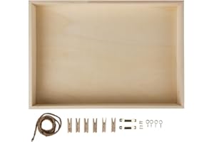 Rayher Marco de madera, 36x25x5 cm, con cuerdas y pinzas para fotos, 62817000