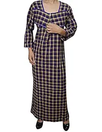 Indiatrendzs Women's Sleepwear Cotton Blend Nighty Check Print Winter Maxi Nightgown Chest : 44"