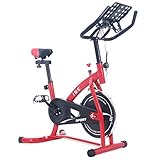  ISE Bicicleta Estática de Spinning con Sensor de Pulso, Ajustable Resistencia, Bicicleta para Fitness Profesional de Gimnasio Ejercicio con Gran Soporte Adecuado para iPad&Móvil, Rojo, SY-7804S