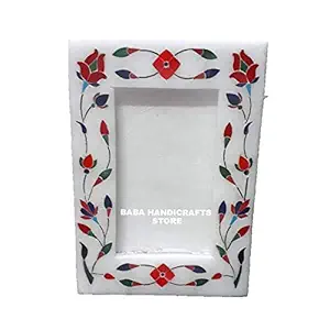 JHE Marble Photo Frame - 7x5 inch - Handcrafted with Inlay Work Desk Picture Frame Showpiece for Home Decor, Table Decor and Gifts