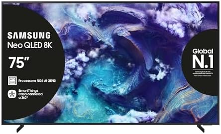 Samsung Neo QLED 8K Vision AI Smart TV 75'' QE75QN900FTXZT Mini LED, NQ8 AI Gen3 Processor,AI Upscaling, Glare Free, Dolby Atmos & OTS Pro, Meta lFrame Design, PACCHETTO INTRATTENIMENTO, 2025