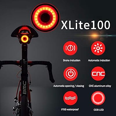 Genenic Xlite100 Intelligent Bike Queue lumière USB Smart de Freins pour vélo Cycle de feu arrière LED arrière arrière arrière lumières Rouge Lampe