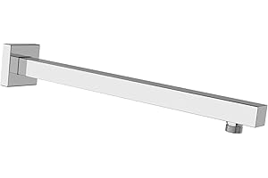 Katezon Square Shower Arm with Flange, Made of Solid Stainless Steel, 40 cm Shower Head Extension Extender Pipe Arm, Wall-Mounted for Fixed Bathroom Shower Head (Chrome)