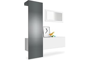 ‎VLADON Vladon Garderobe Carlton Set 4, Made in Germany, Garderobenset bestehend aus 1 Garderobenpaneel, 1 Schrankmodul und 1 Wandspiegel, Weiß matt/Graphit Seidenmatt (156 x 193 x 35 cm)