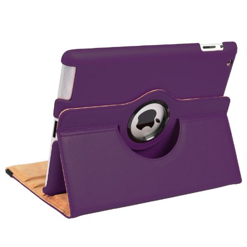 MadCase Apple iPad 4 (mit retina display) Stilisch Muster PU Leder Rotierend Smart Ständer Schutzhülle – kompatible mit iPad 2 und iPad 3 einschließlich Displayschutzfolie & Eingabestift – Glatt Schlicht – Lila - 2