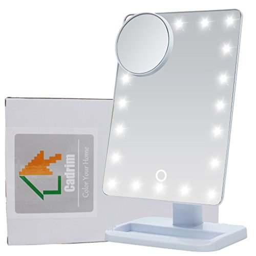 Cadrim kosmetikspiegel LED,20 LEDs, Dimmbar Durch Touch-Schalter, 10 x Vergrößerungsfleck , 12-Zoll Bildschirm, 180°Drehbar für Make up , Rasieren , Reisen,Schwarz/Weiß (Weiß) - 2