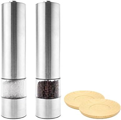 Salt and Pepper Grinder Set Illuminated Electronic Stainless Steel Mill Grinders Set with Trays