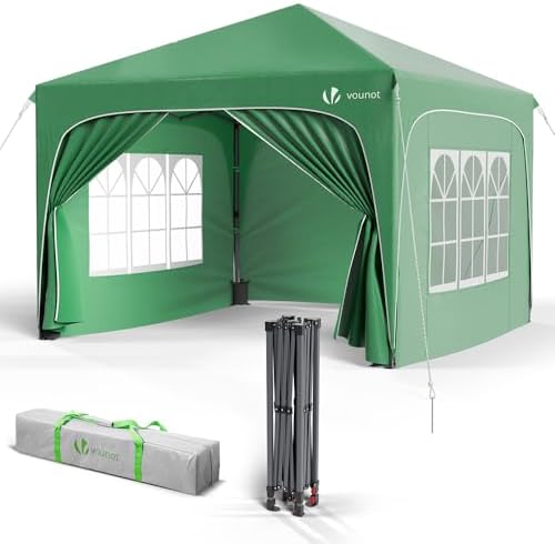 VOUNOT® Gazebo Pieghevole 3x3m Impermeabile, Tenda Esterno Resistente con 4 Pareti Laterali, 4 Sacchi di Sabbia e Sacca di Trasporto, Padiglione Pop up da Giardino, Verde