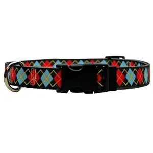 Yellow Dog Design Red Argyle Dog Collar, Medium-1