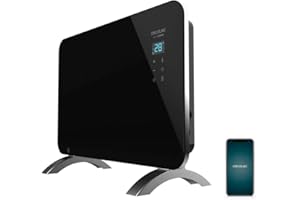 Cecotec Convecteur en Verre Ready Warm 6670 Crystal Connection. Contrôle par WiFi, Thermostat Réglable , Minuterie, Pieds, Convient pour la Salle de bain (IP24), Silencieux, 1000 W.