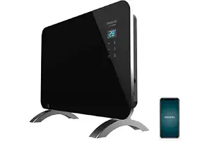 Cecotec Radiador Eléctrico Bajo Consumo Ready Warm 6670 Crystal Connection Con Wifi, 1000 W, Termostato Regulable, Temporizador, Soporte de pie, Protección sobrecalentamiento, Silencioso, Negro