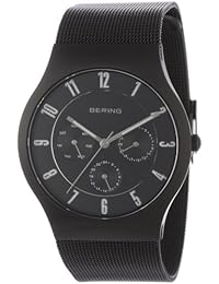 Bering Classic - Reloj analógico de caballero de cuarzo con correa de acero inoxidable negra - sumergible a 50 metros