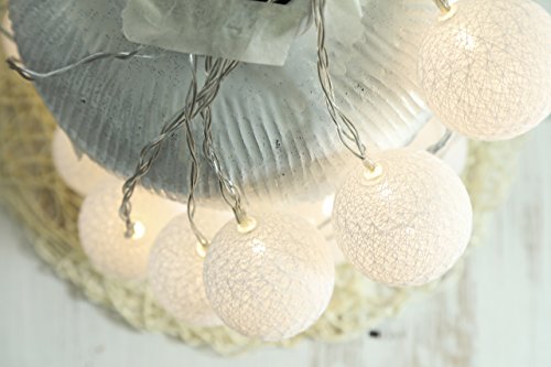 Gresonic 10er LED große Baumwoll Kugeln Lichterkette Deko Leuchte für Garten Weihnachten Party Hochzeit Innen mit dem Stecker Warmweiß - 5