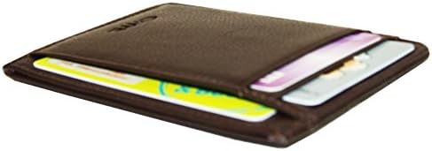 RFID Blocking Slim Genuine Leather Front Pocket Wallet Super Thin Minimalist Card Holder (Brown with 6 Slots)