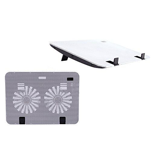 Alxcio Ultra-schlank Laptop Cooling Pad 11-15.6 Zoll USB Powered Notebook Cooler Gaming Mate CPU-Kühler mit 2 Lüfter und Dual USB Port, Windgeschwindigkeit und Leiser Betrieb Ultra-portable Heizkörper, Weiß - 3